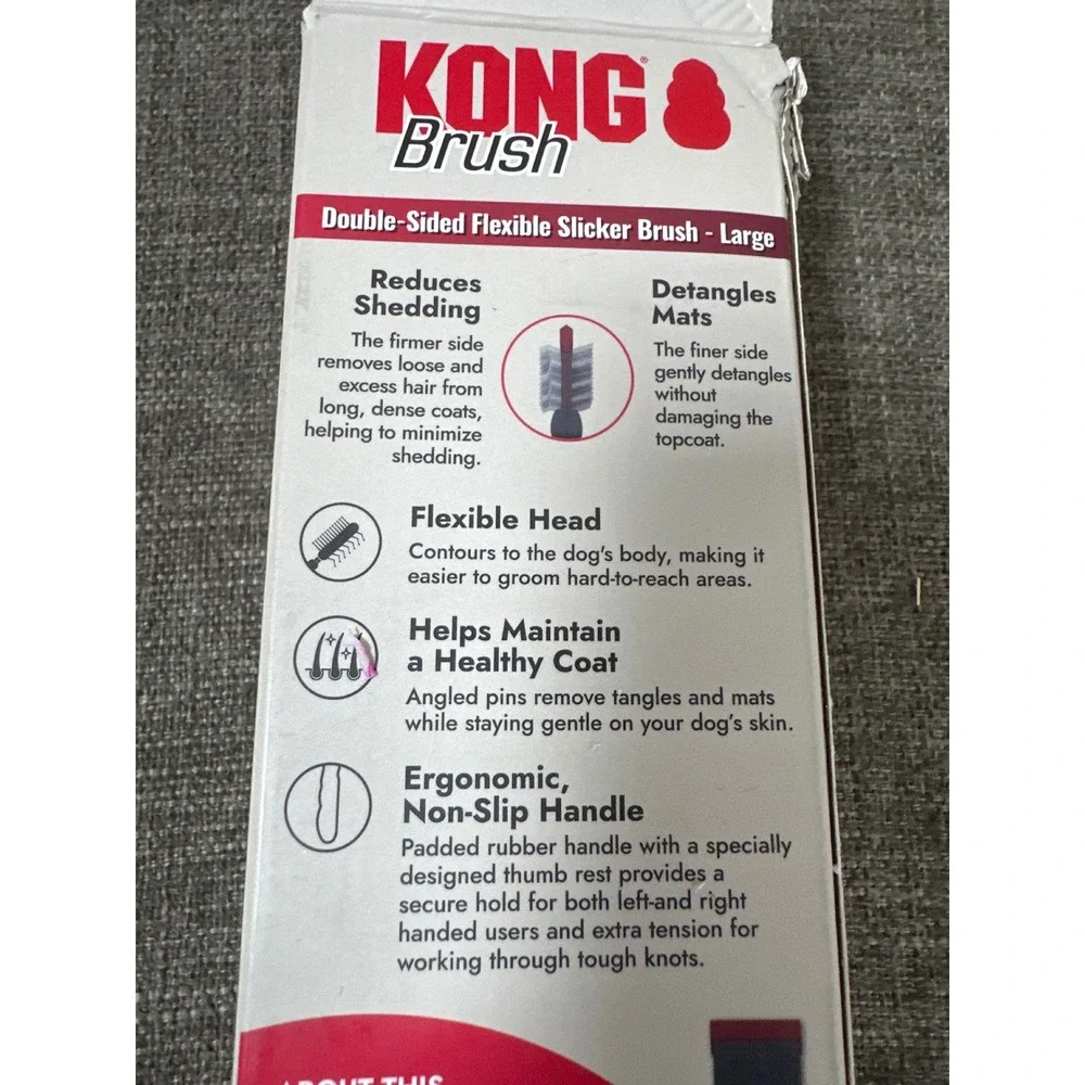 KONG Double Sided Flexible Slicker Brush Large Dog Grooming Tool Red Gray